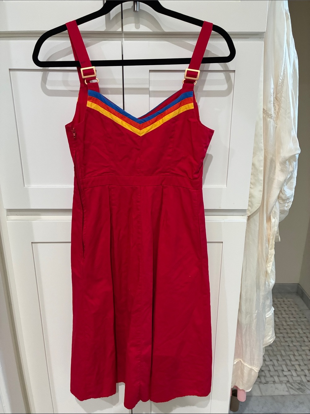 ModCloth Bold Red Dress with Black Label Detail